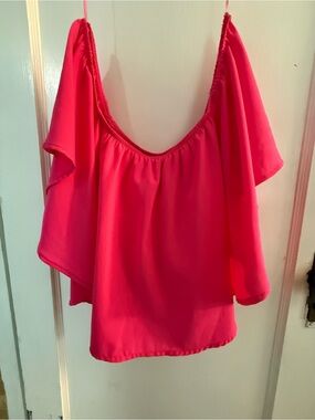 Vici Off-Shoulder Flutter Crop Top - Hot Pink